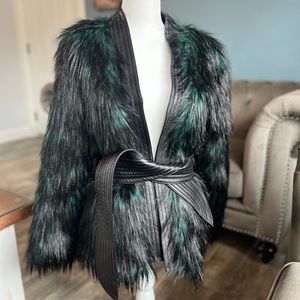 BALMAIN X H&M Green Flaux Fur Leather Green Coat